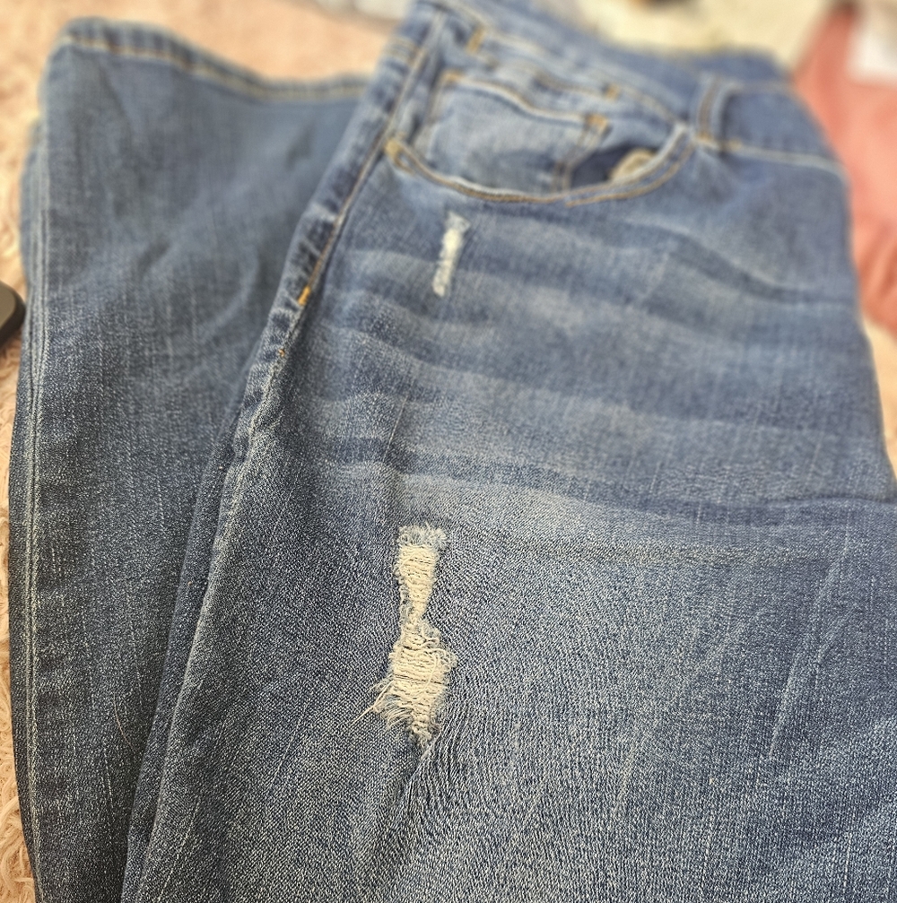 Chico's Boyfriend Jeans in Blue with Distressed Detail